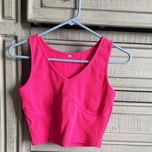 Hot Pink Ribbed Cropped Tank Top